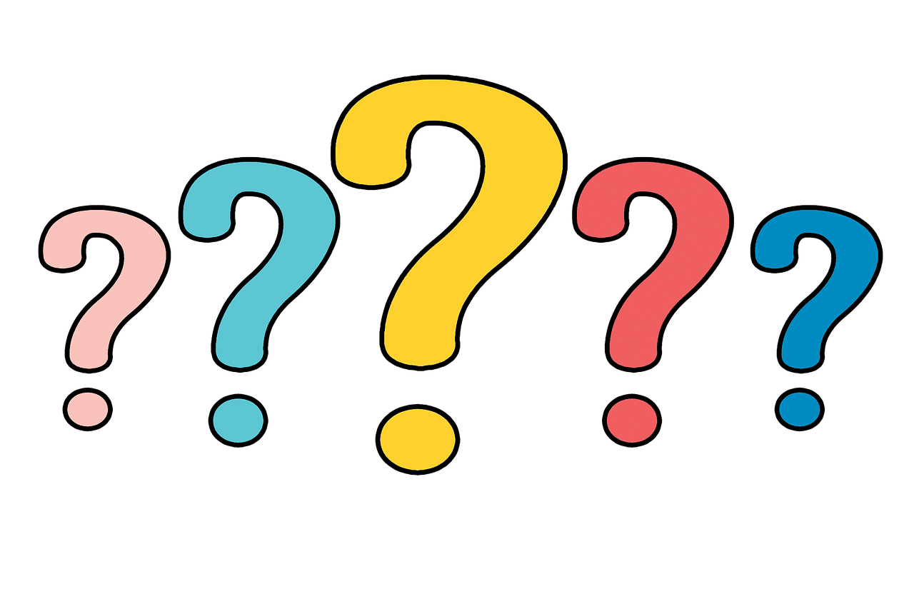 question marks in various colors